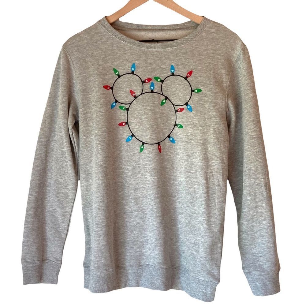 Disney Mickey Mouse Sweatshirt Christmas Lights Holiday Gray Kids Sz XL